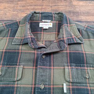 Carhartt Heavey Flannel Original Fit Long Sleeve Shirt Men's Large Brown Green